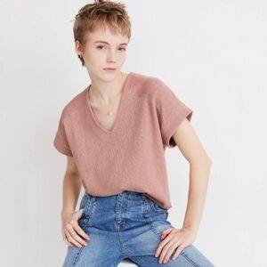 Madewell Ottoman Jacquard V-Neck Boxy Top Rose Pink